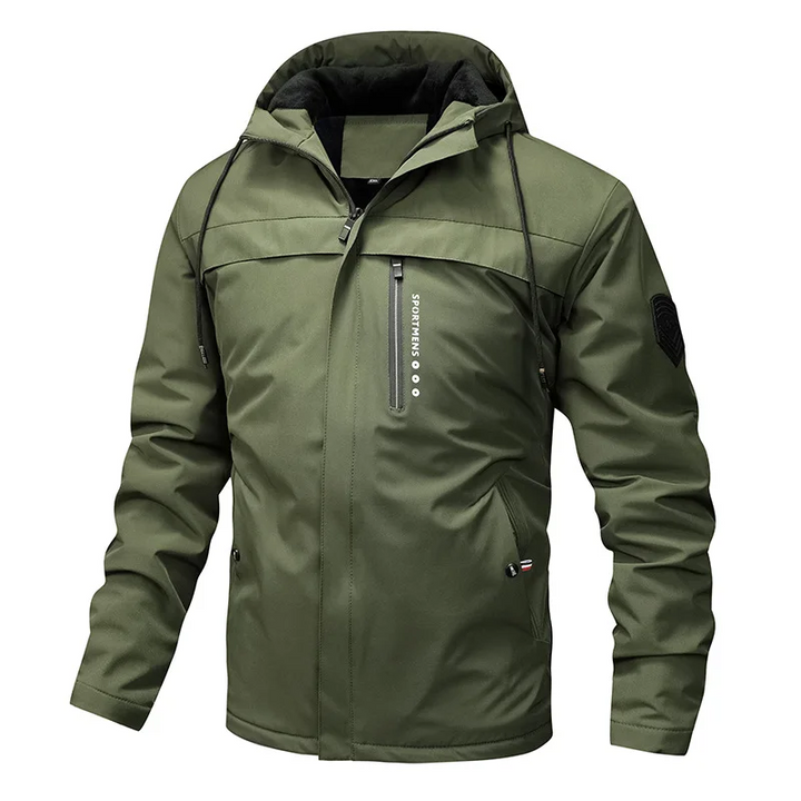Giacca verde uomo regolabile, antivento e idrorepellente, stile moderno per un look casual confortevole.