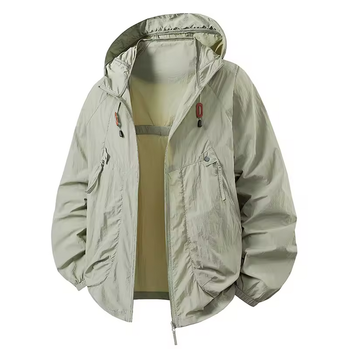 Giacca con cappuccio uomo, tessuti innovativi per il massimo comfort e leggerezza, pratica.