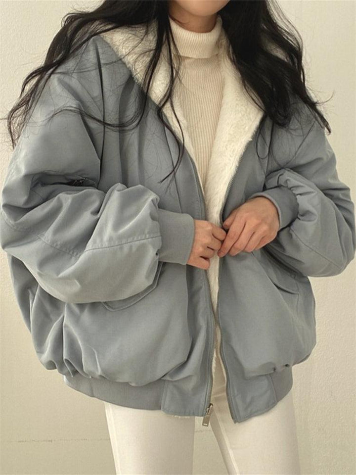 Giacca bomber donna oversize in pile caldo, con cappuccio.