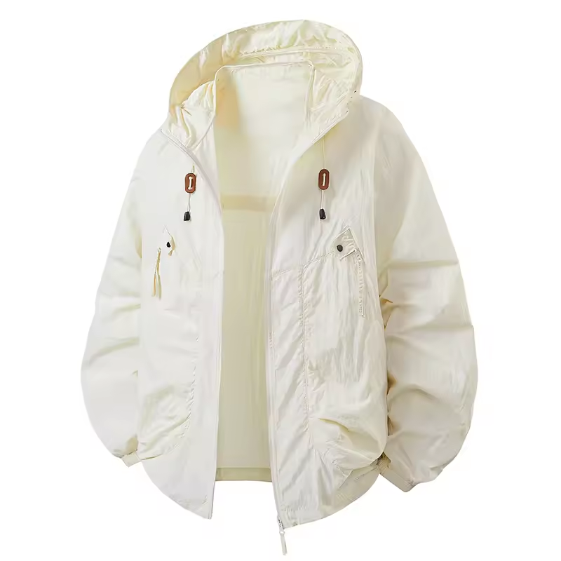 Giacca leggera e versatile uomo, con cappuccio, ideale per ogni outfit casual, stile pulito.