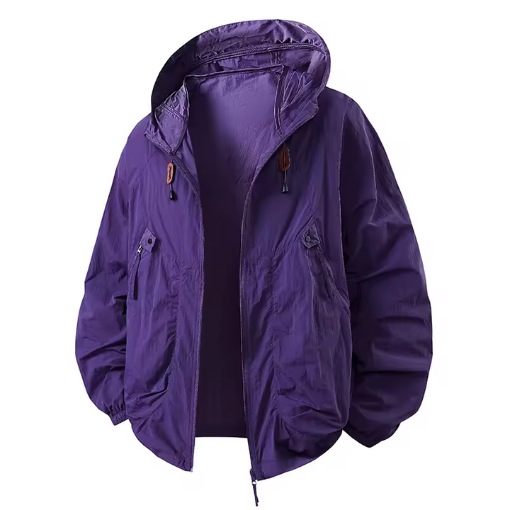 Giacca leggera con cappuccio uomo, per affrontare il vento con stile e comfort, protezione ideale.