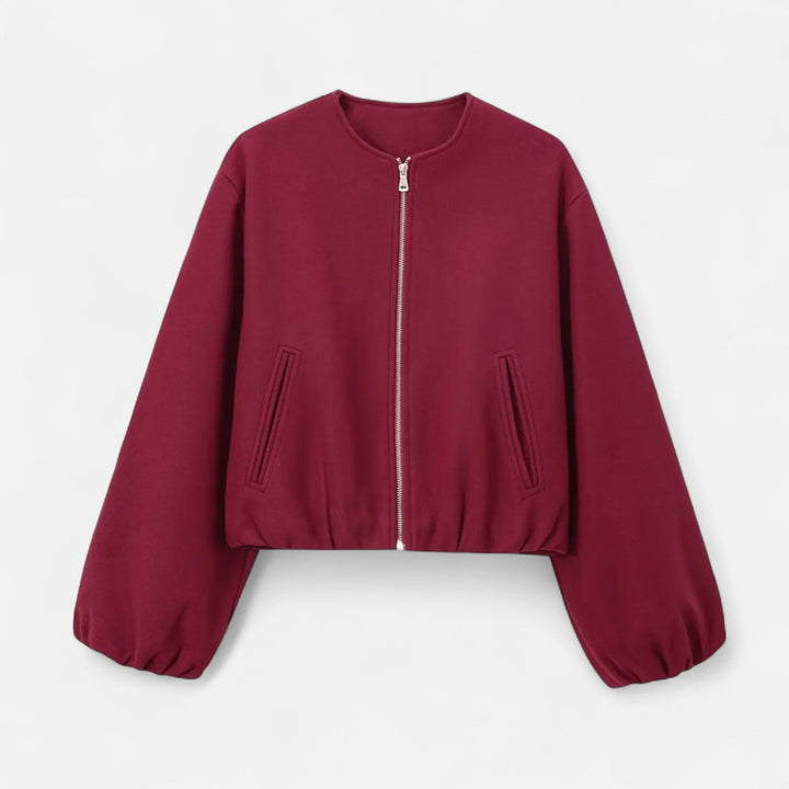 Giacca blouson retrò donna con zip, stile casual chic, perfetta per la primavera.