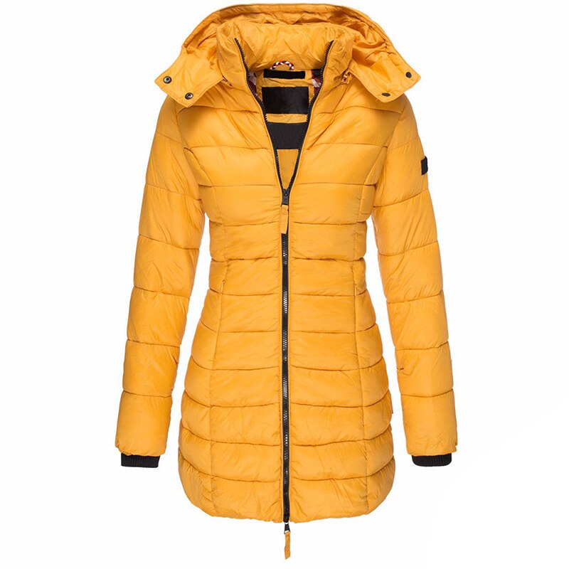 Cappotto donna casual imbottito, giacca invernale calda e confortevole con tessuto antivento.