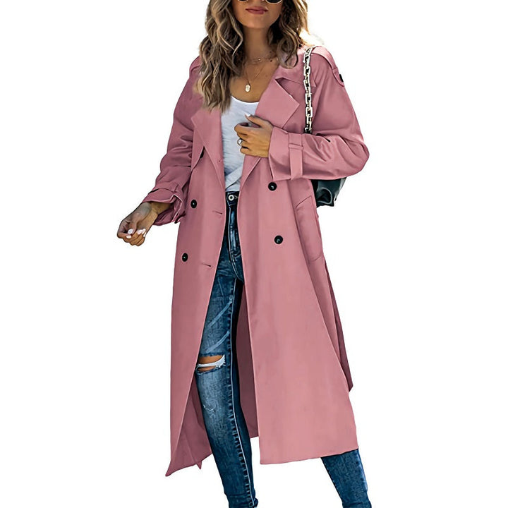 Trench impermeabile classico da donna. Giacca lunga elegante, capospalla versatile per primavera e autunno.