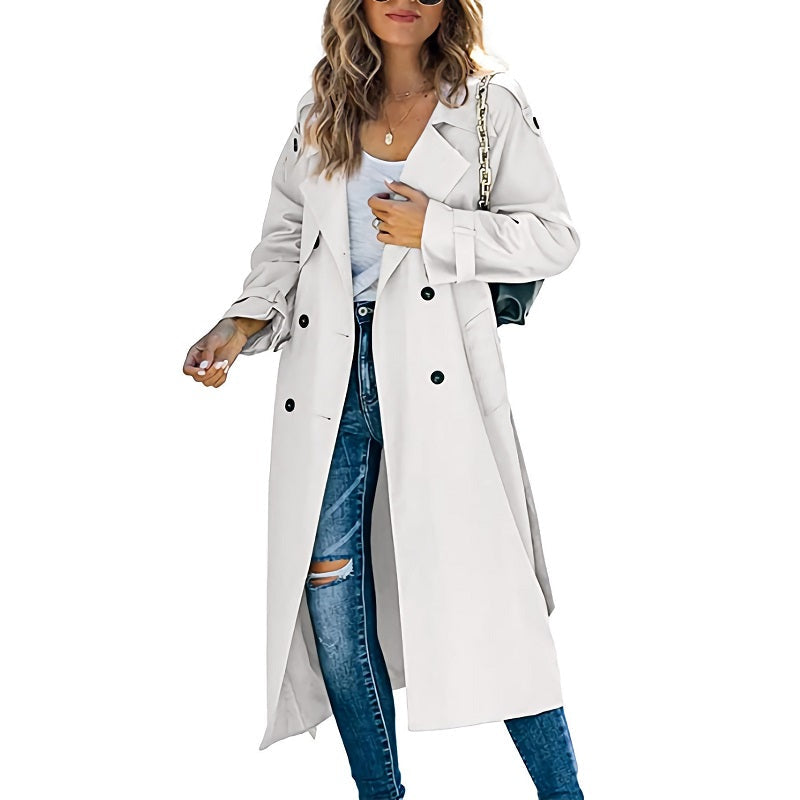 Trench lungo elegante da donna impermeabile, ideale per primavera/autunno. Stile classico e versatile per ogni outfit.