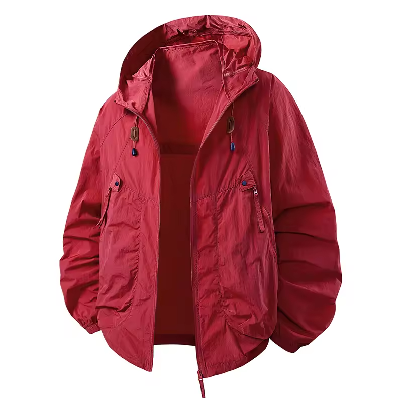 Giacca con cappuccio uomo, per escursioni e passeggiate, leggera e resistente al vento, comoda.