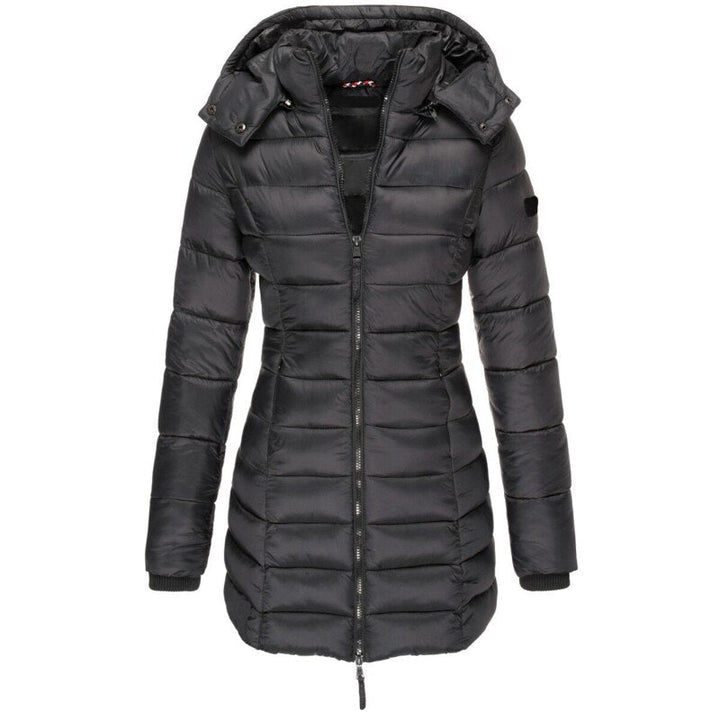 Giacca donna con cappuccio, giubbotto invernale caldo e antivento, essenziale per la moda outerwear.