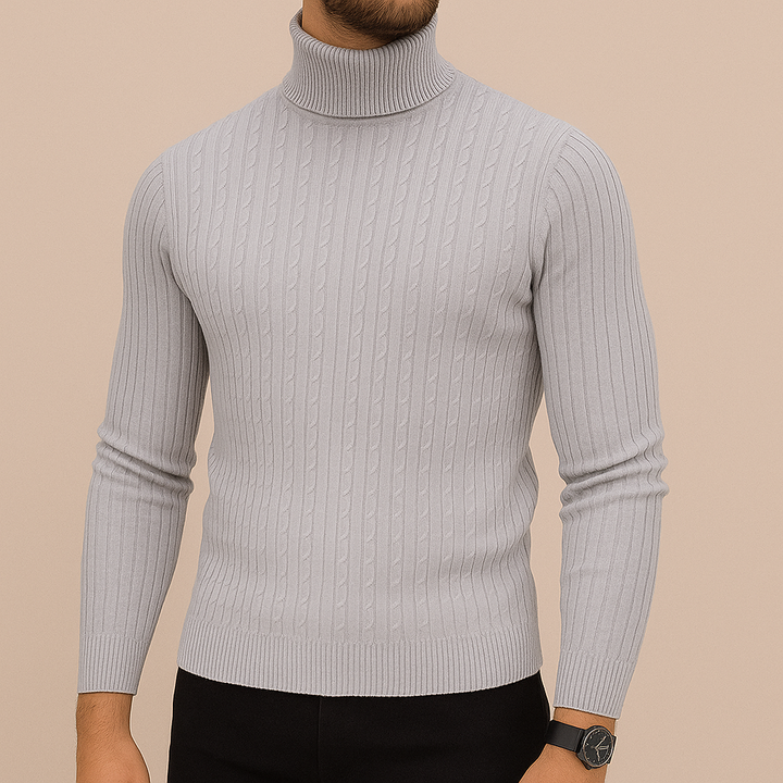Morbido maglione uomo invernale a collo alto con mezza zip, ideale per il freddo e stile moda uomo.