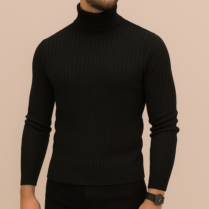 Comodo maglione uomo invernale con mezza zip e collo alto, vestibilità ampia per il massimo comfort.