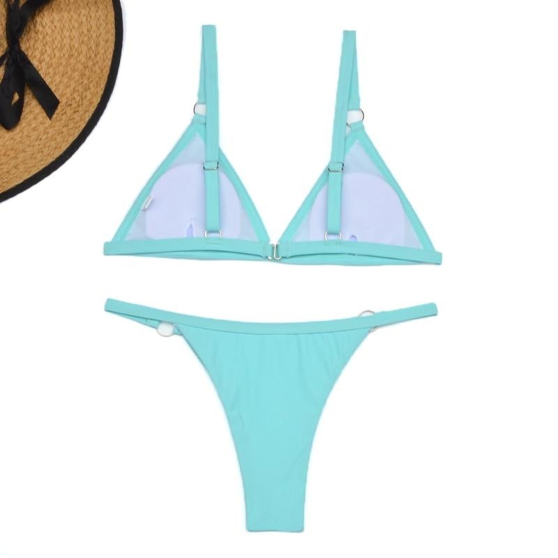 Moda mare: bikini donna triangolo classico, spalline regolabili, per un comfort ottimale.