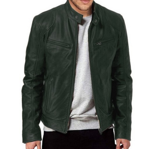 Moderna giacca biker uomo slim fit, con cerniera, per un abbigliamento maschile elegante.