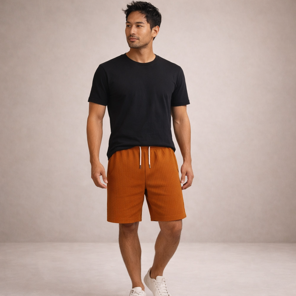 Shorts uomo estivi, versatili e con vita regolabile, ideali per un look casual e funzionale.