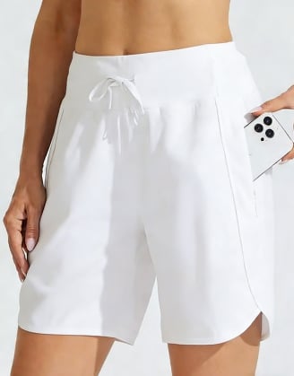 Shorts donna casual estivi vita alta con cordino, perfetti per look rilassati ma sempre alla moda.