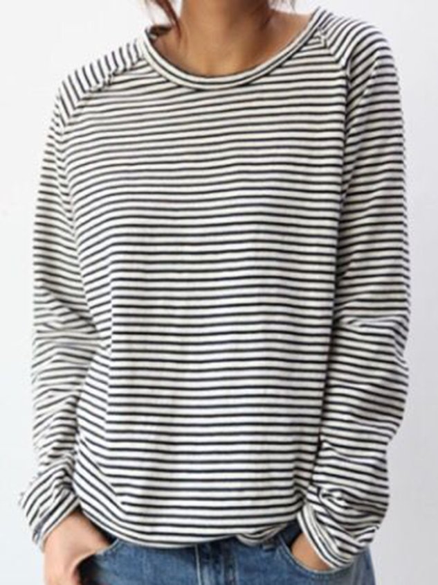 T-shirt a righe da donna a maniche lunghe, stile casual, comoda per primavera/autunno.