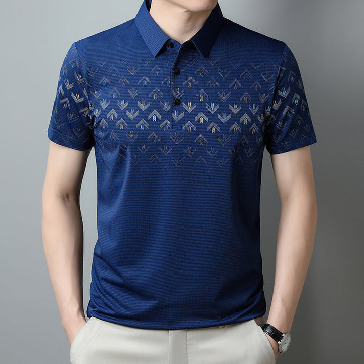 Polo uomo casual-chic con revers e maniche corte. Stampa moderna e abbigliamento estivo confortevole.