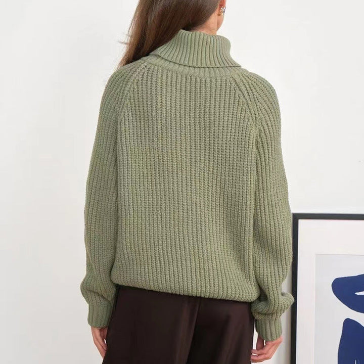 Maglione donna a collo alto in maglia spessa, design casual, morbido e caldo, ideale per il tuo outfit invernale.