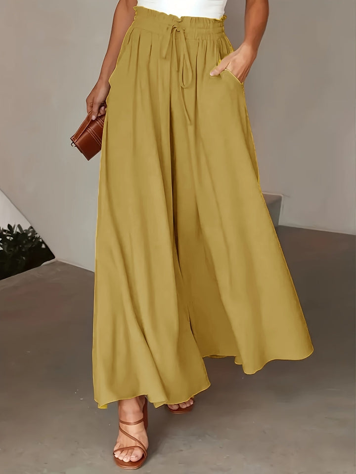 Pantaloni palazzo versatili per donna, vita alta, perfetti per primavera ed estate, tinta unita.