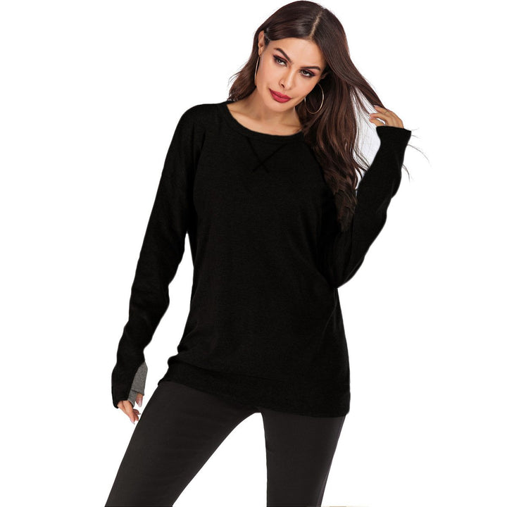 Maglione pullover donna comodo a tinta unita, vestibilità ampia e rilassata per autunno-inverno.