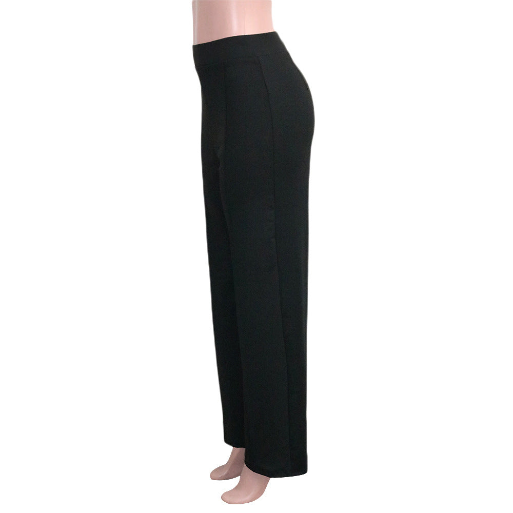 Pantaloni a zampa donna blu navy vita alta, slim, per look sofisticati o casual chic.