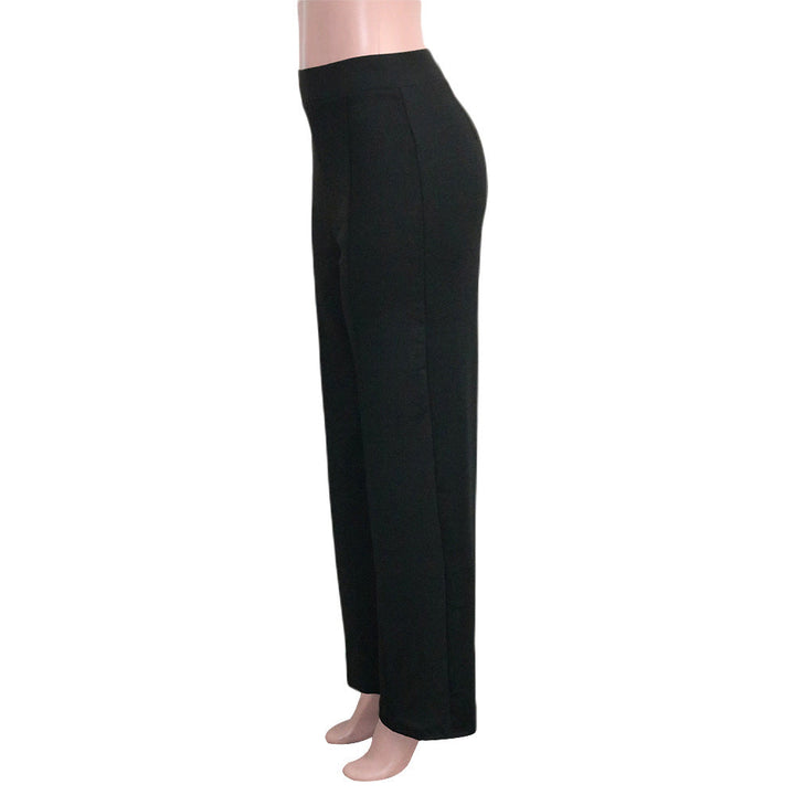 Pantaloni a zampa donna blu navy vita alta, slim, per look sofisticati o casual chic.