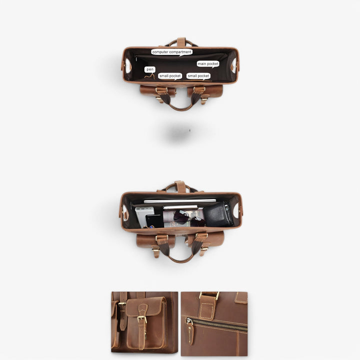 Borsa portadocumenti multiscomparto marrone Stile Novara, unisex, con tracolla regolabile, perfetta per lavoro e viaggio.