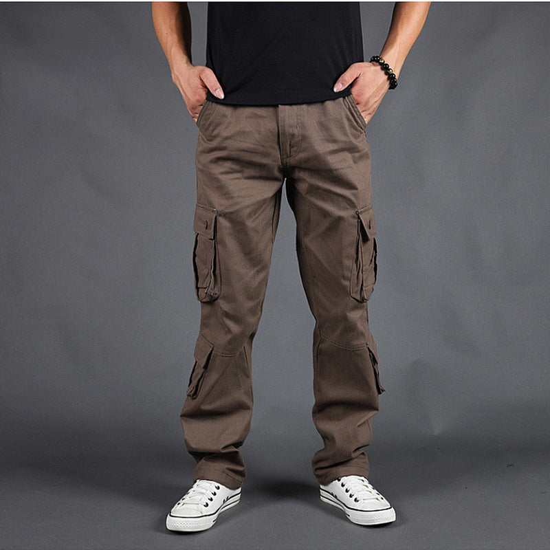 Pantaloni multi-tasca uomo in stile cargo a gamba dritta con cerniera, versatili per ogni giorno.