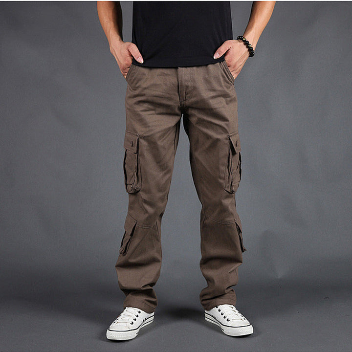Pantaloni multi-tasca uomo in stile cargo a gamba dritta con cerniera, versatili per ogni giorno.