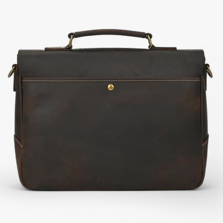 Borsa da ufficio professionale per donna, marrone scuro, portadocumenti e porta laptop, con design elegante.