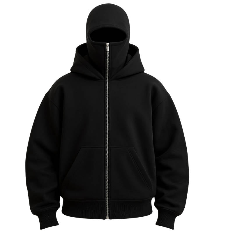 Felpa sportiva unisex con balaclava e cerniera. Design moderno con copriviso integrato, perfetta per l'inverno.