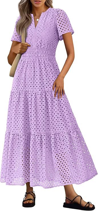 Abito donna scollo a V, maniche corte, lungo e fluido. Perfetto per vacanze e giornate di sole.