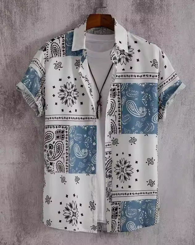 Dettaglio bottoni chiusi camicia uomo stampa floreale, maniche corte, finitura curata e stile casual elegante.