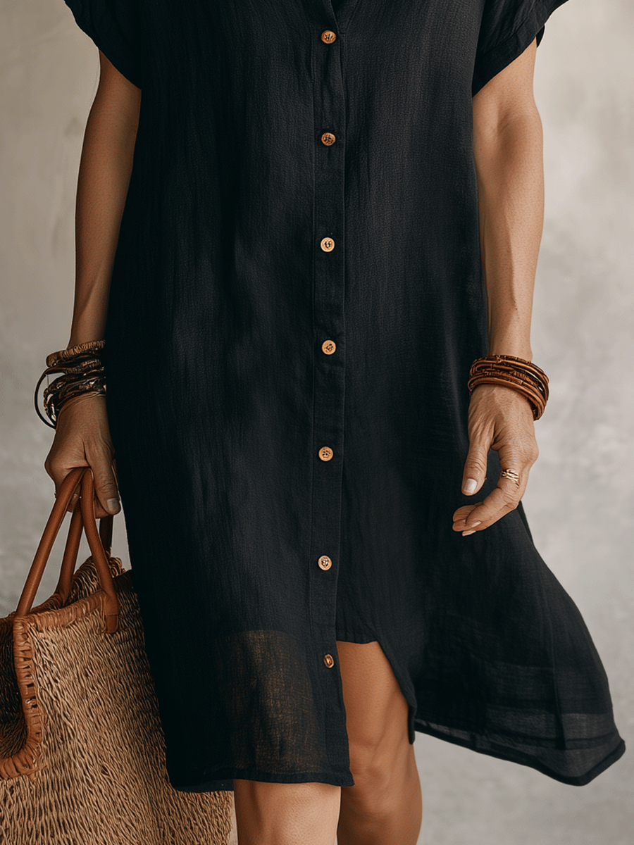 Abito chemise donna con bottoni, taglio midi, casual ma chic. Perfetto per ogni occasione.