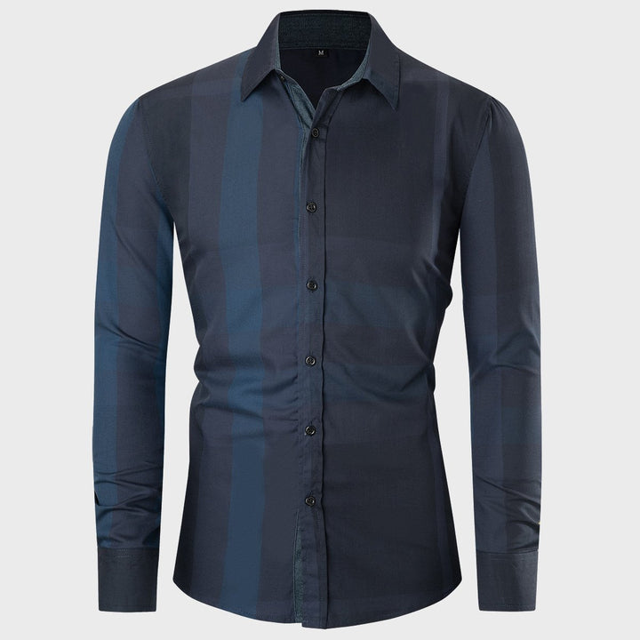 Camicia uomo a maniche lunghe con elegante motivo scozzese, ideale per un look casual-chic e comfort quotidiano.