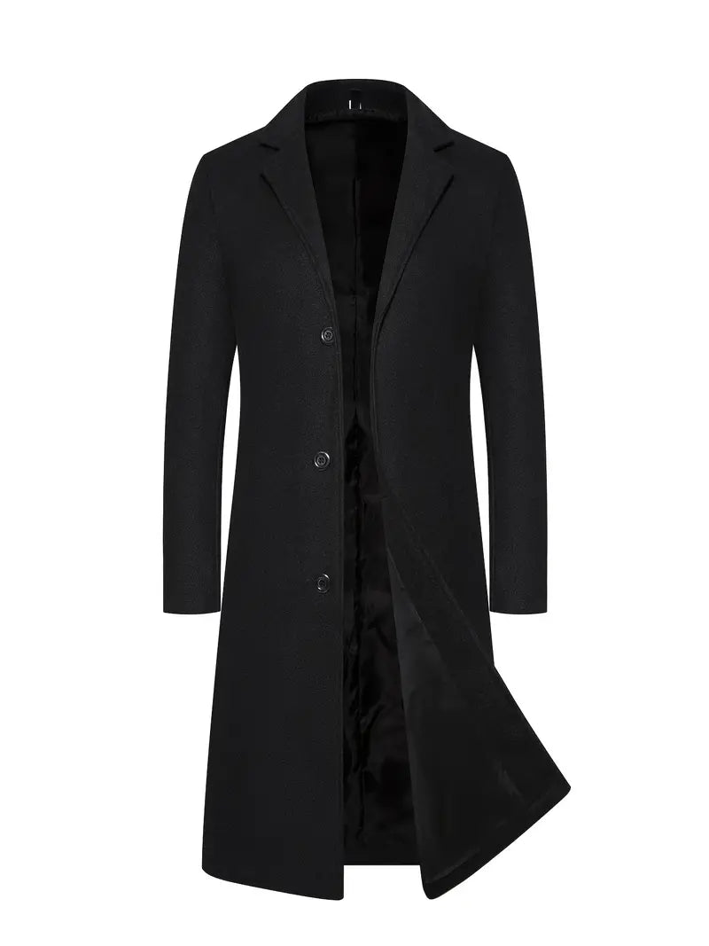 Cappotto uomo monopetto aderente grigio scuro. Perfetto per eleganza invernale e stile casual sofisticato.