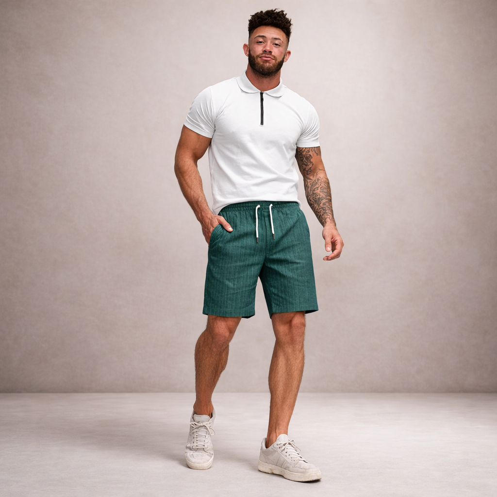 Shorts uomo estivi in stile casual, con vita regolabile, perfetti per la spiaggia e le vacanze.