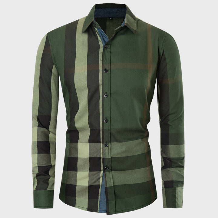 Camicia cardigan uomo a maniche lunghe con motivo scozzese, stile casual e confortevole per look quotidiani.