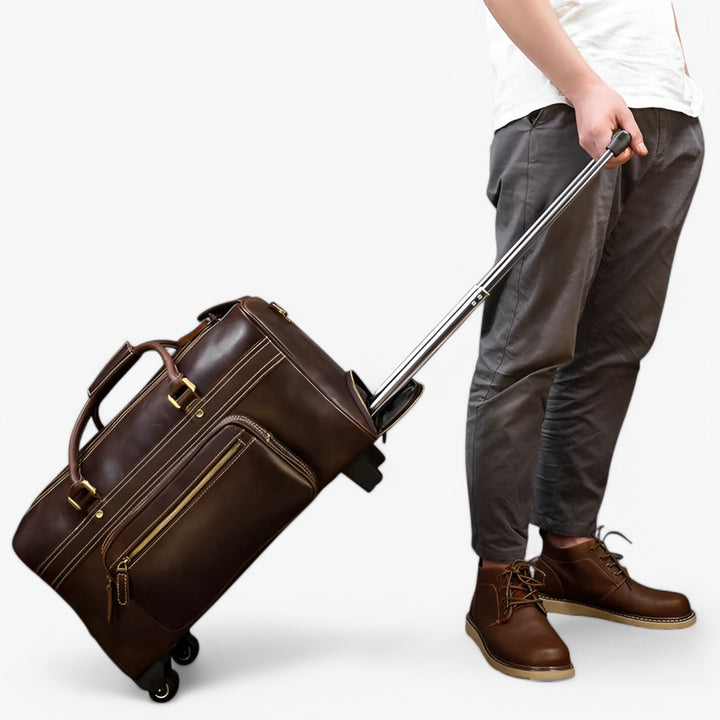 Trolley da viaggio unisex marrone 55 cm, valigia a mano ideale per adulto, con ruote multidirezionali.