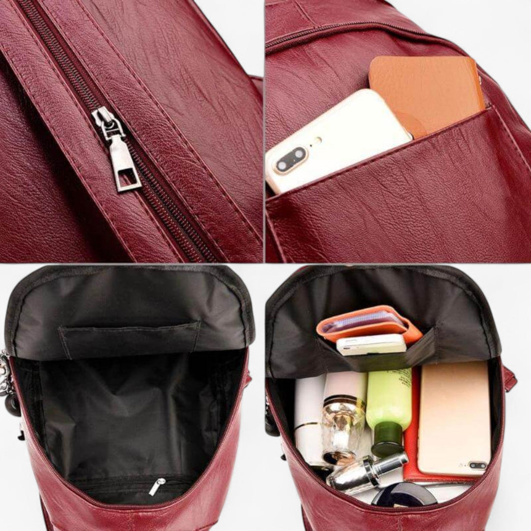 Borsa zaino multicolore con patta per donna, ideale per il viaggio o look casual chic.