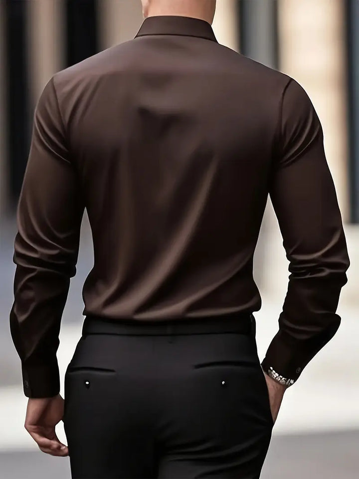 Camicia slim fit, manica lunga, da uomo, ideale per un abbigliamento formale ed elegante.