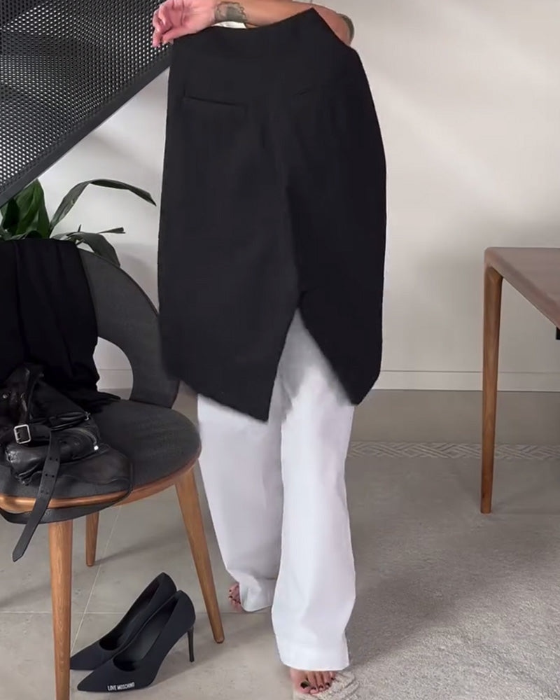 Pantaloni donna asimmetrici larghi grigi, un capo chiave per un look casual elegante tutto l'anno.