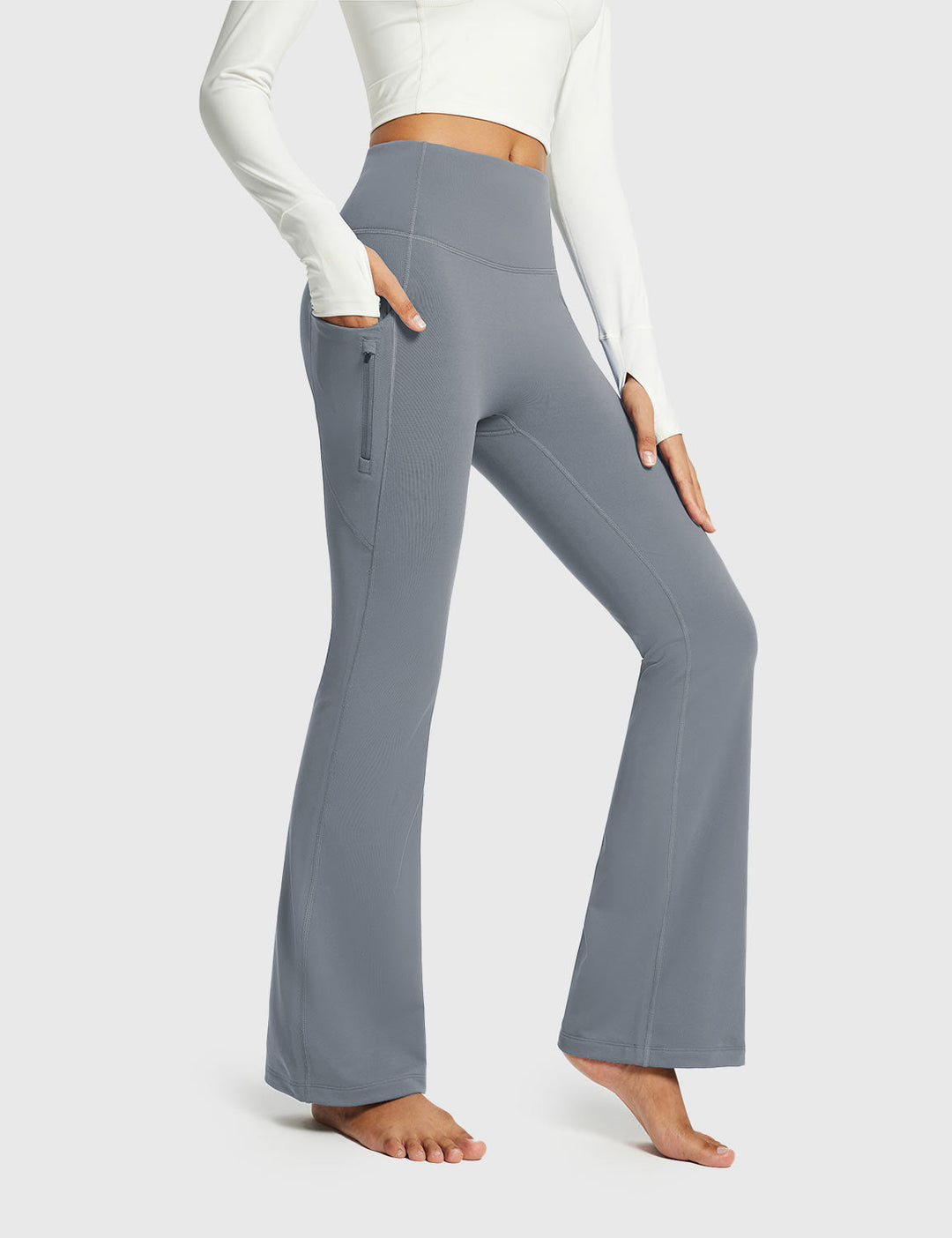 Pantaloni termici donna svasati con tasche, vita alta, perfetti per outdoor e inverno.