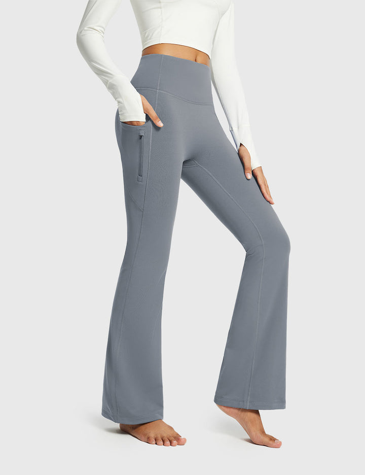 Pantaloni termici donna svasati con tasche, vita alta, perfetti per outdoor e inverno.