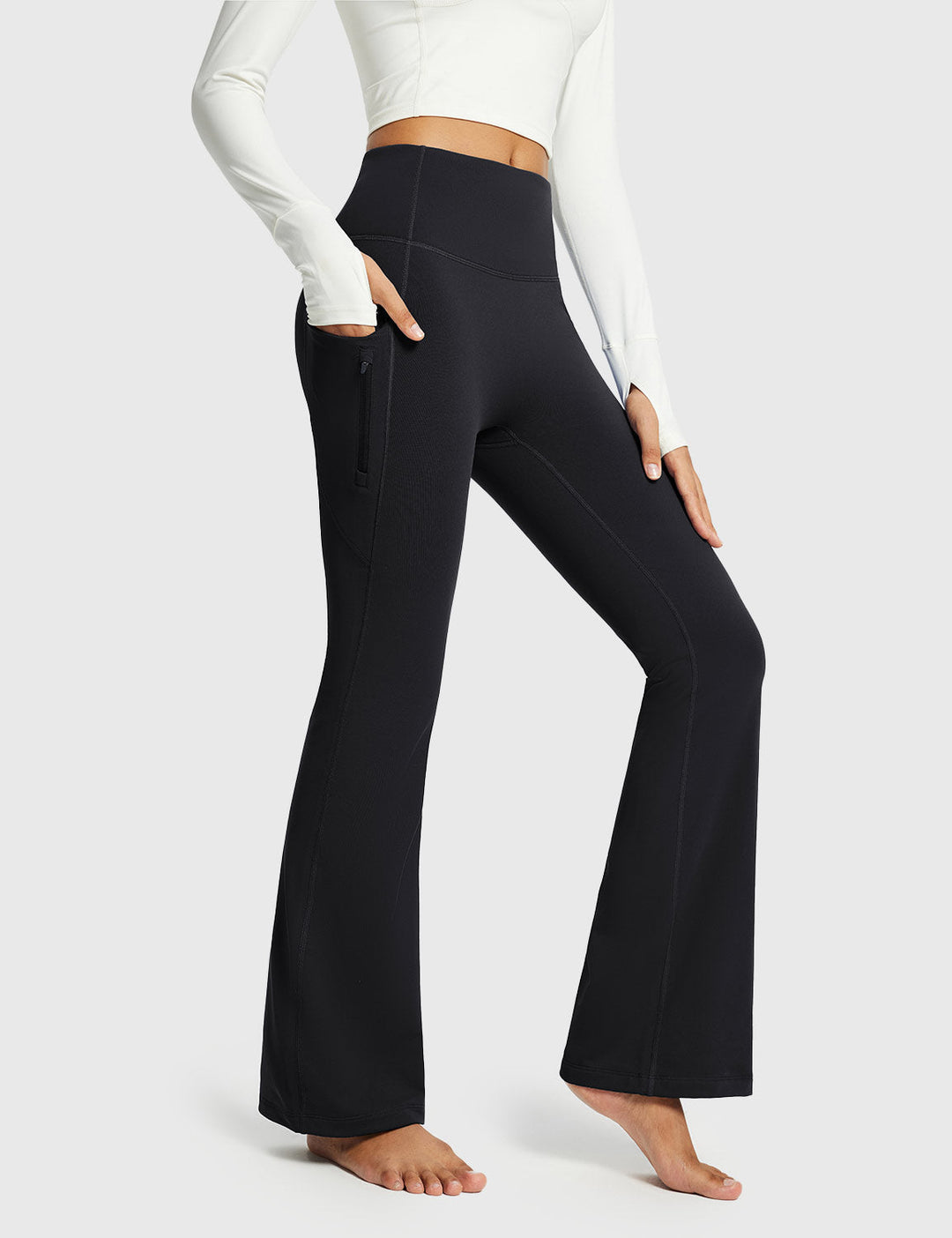 Pantaloni donna casual a vita alta svasati, termici e con tasche, ottimi per l'inverno.