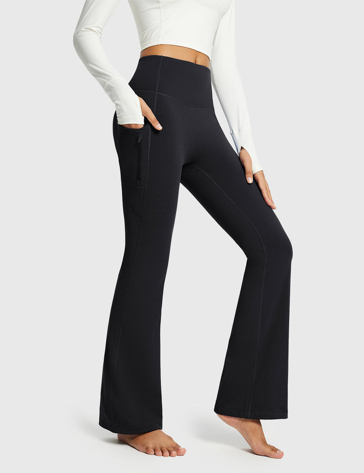 Pantaloni donna casual a vita alta svasati, termici e con tasche, ottimi per l'inverno.