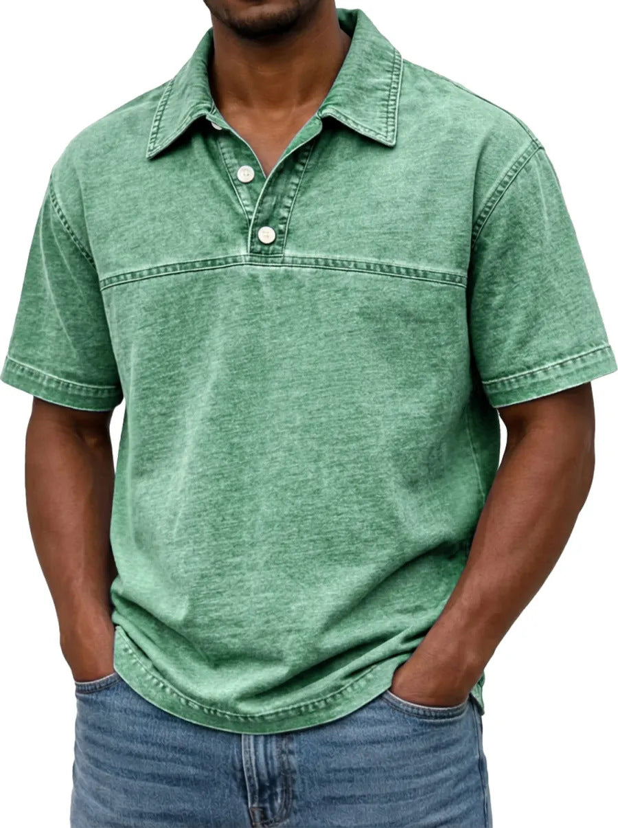 Polo uomo azzurra, tinta unita, stile casual estivo, vintage confortevole.