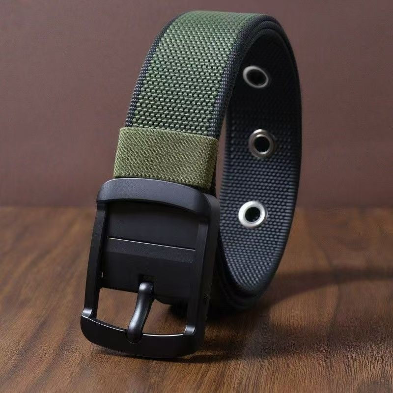Moderna cintura uomo in nylon con fibbia girevole, design funzionale e alla moda.