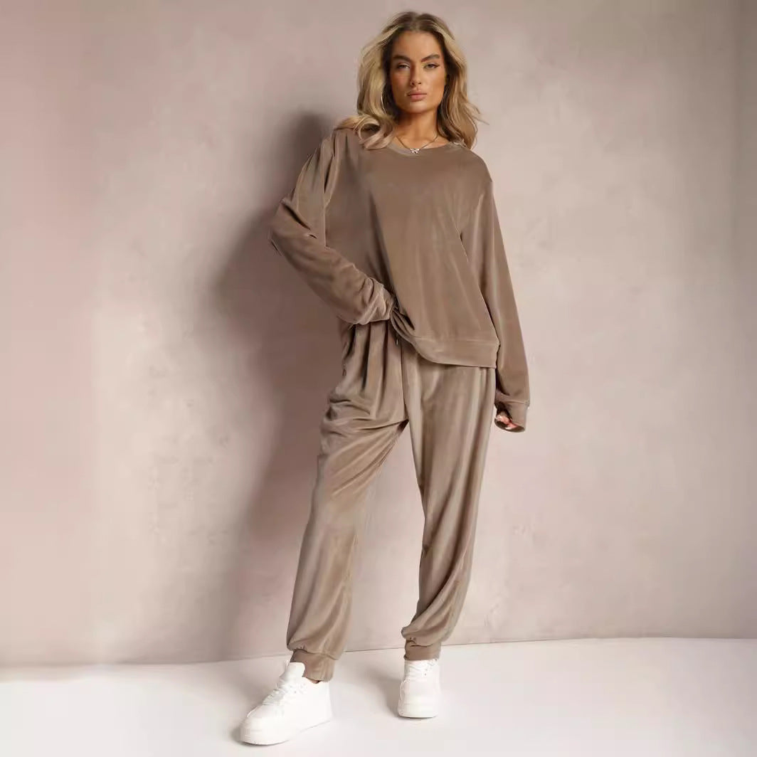 Tessuto morbido del completo casual donna due pezzi, top maniche lunghe e pantaloni dritti per il massimo comfort.