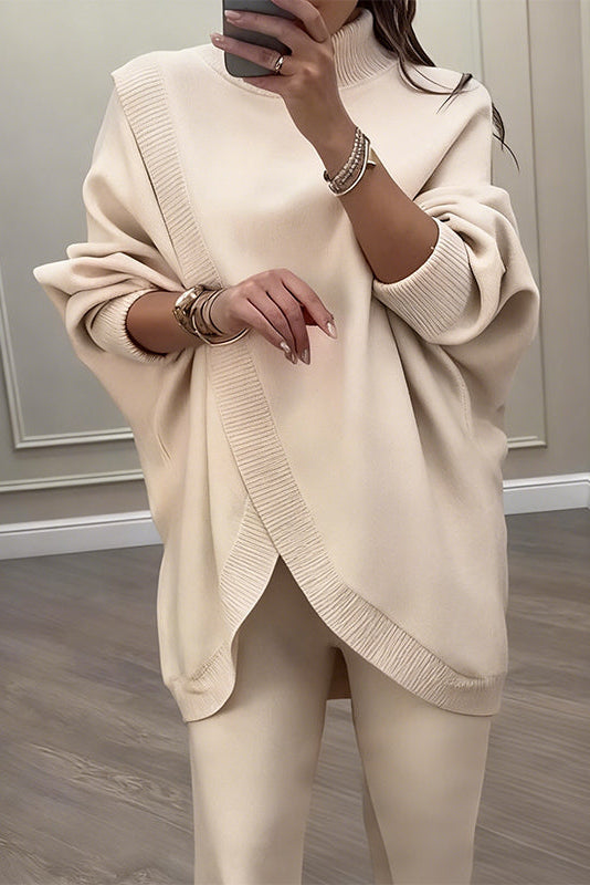 Completo donna elegante per autunno inverno: pullover oversize e pantaloni dritti per un comfort impeccabile.