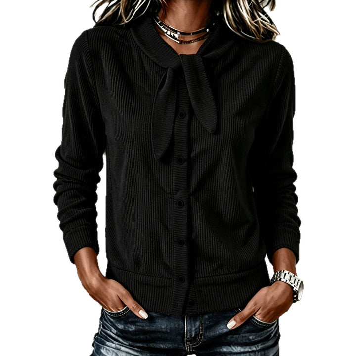 Maglione donna autunno inverno, velluto con fiocco e bottoni decorativi. Comodo ed elegante.