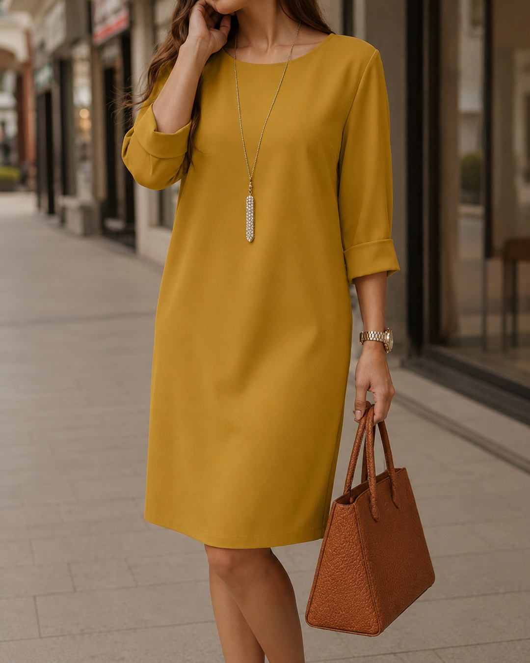 Tunica donna estiva con collo rotondo, tessuto leggero. Perfetta per il relax o un outfit elegante.